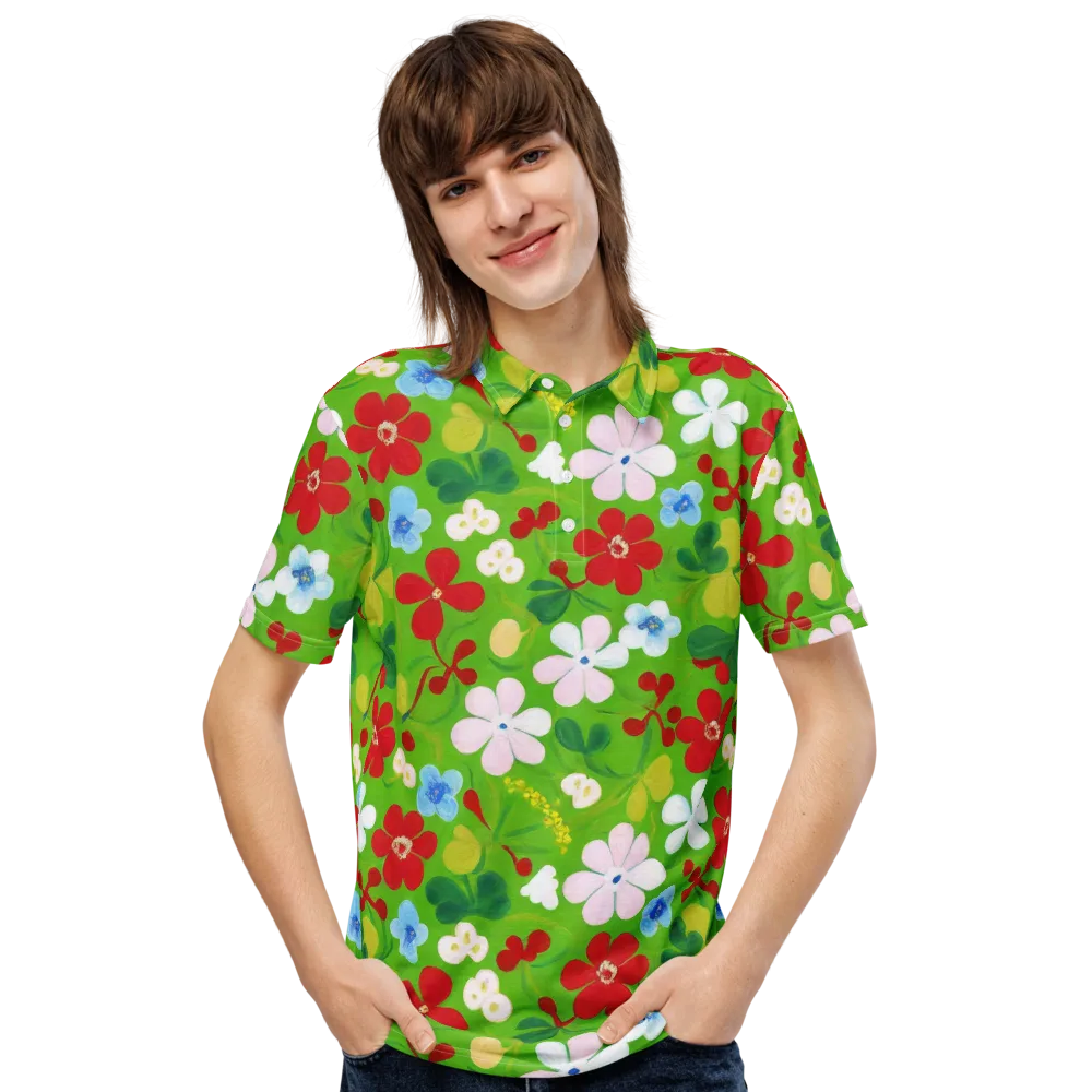 Verdant Gardenia on Men's Slim Fit Polo Shirt — Front