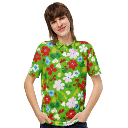 Verdant Gardenia on a Men's Slim Fit Polo Shirt