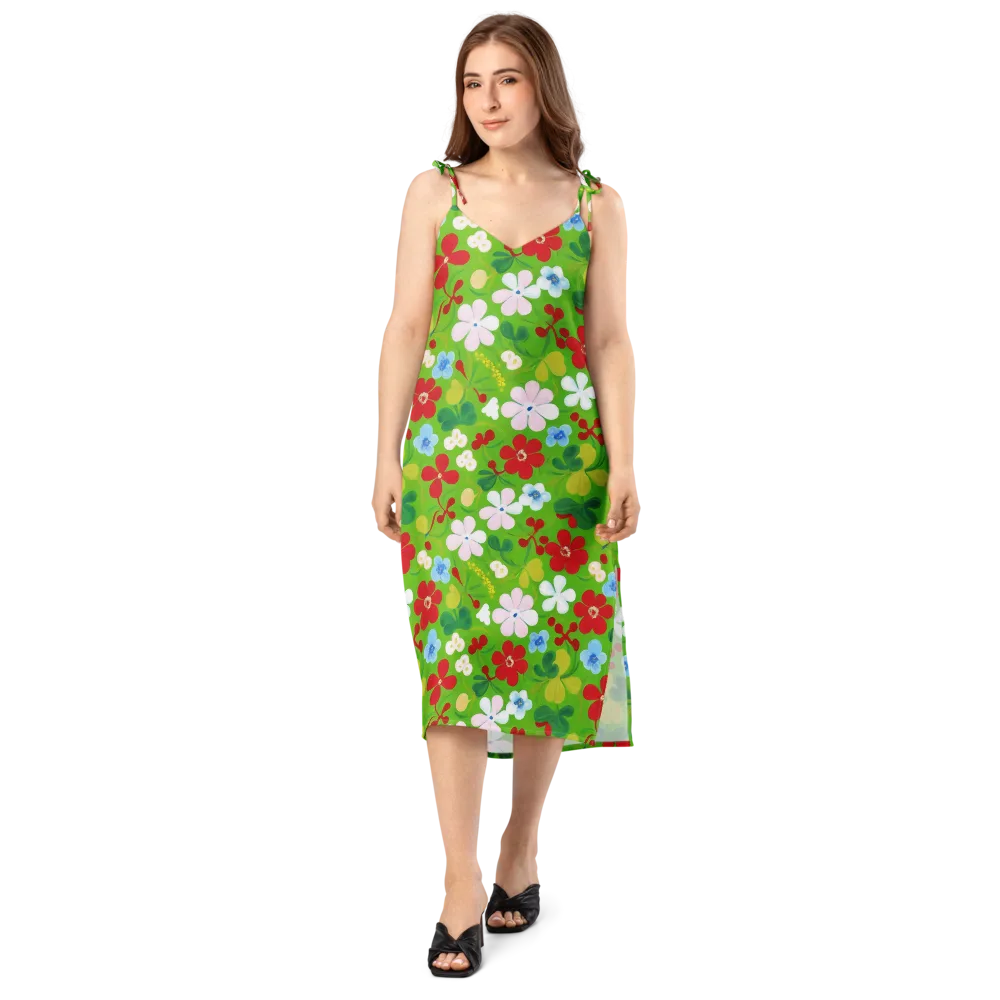 Verdant Gardenia on Slip Dress — Front