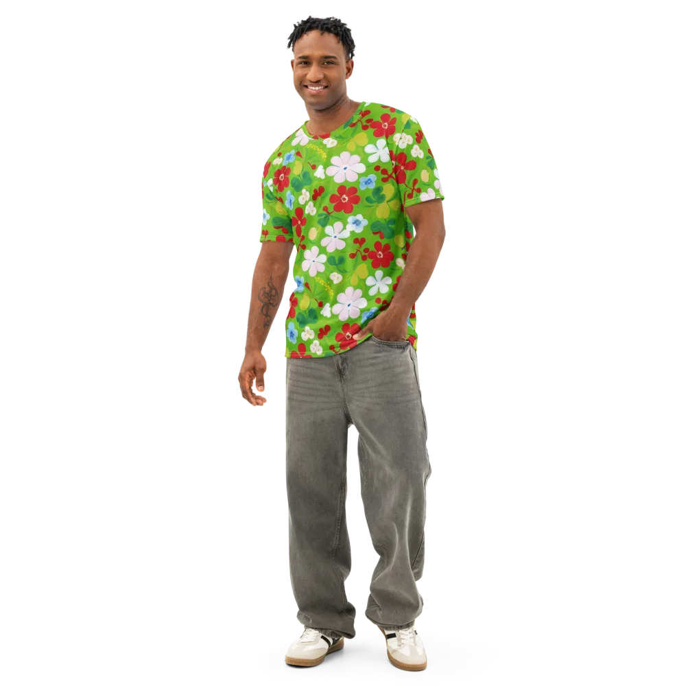 Verdant Gardenia on Men's Cotton Crew Neck T-Shirt — Front