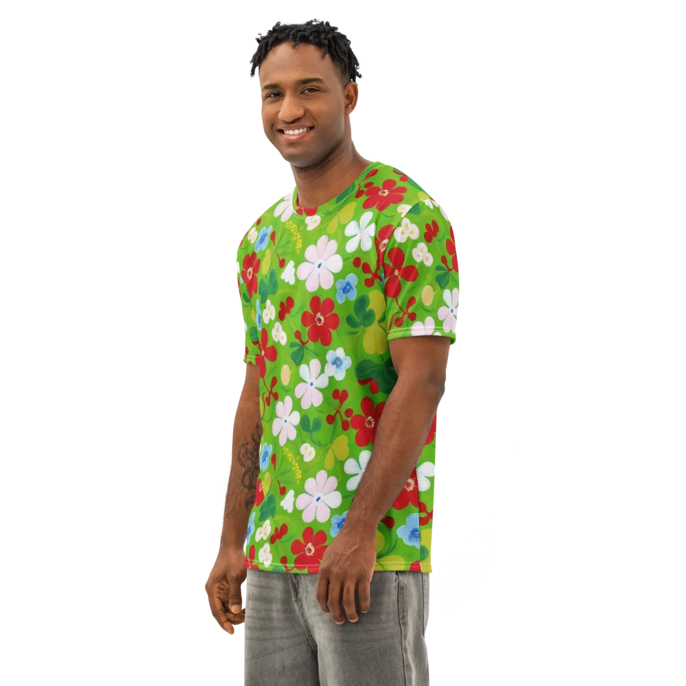 Verdant Gardenia on Men's Cotton Crew Neck T-Shirt — Left Front