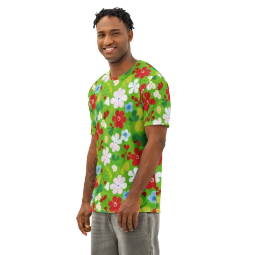 Verdant Gardenia on a Men's Cotton Crew Neck T-Shirt