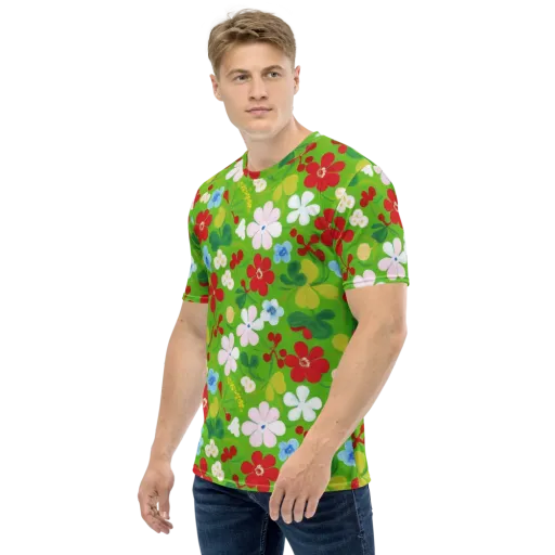 Verdant Gardenia on a Men's Crew Neck T-Shirt