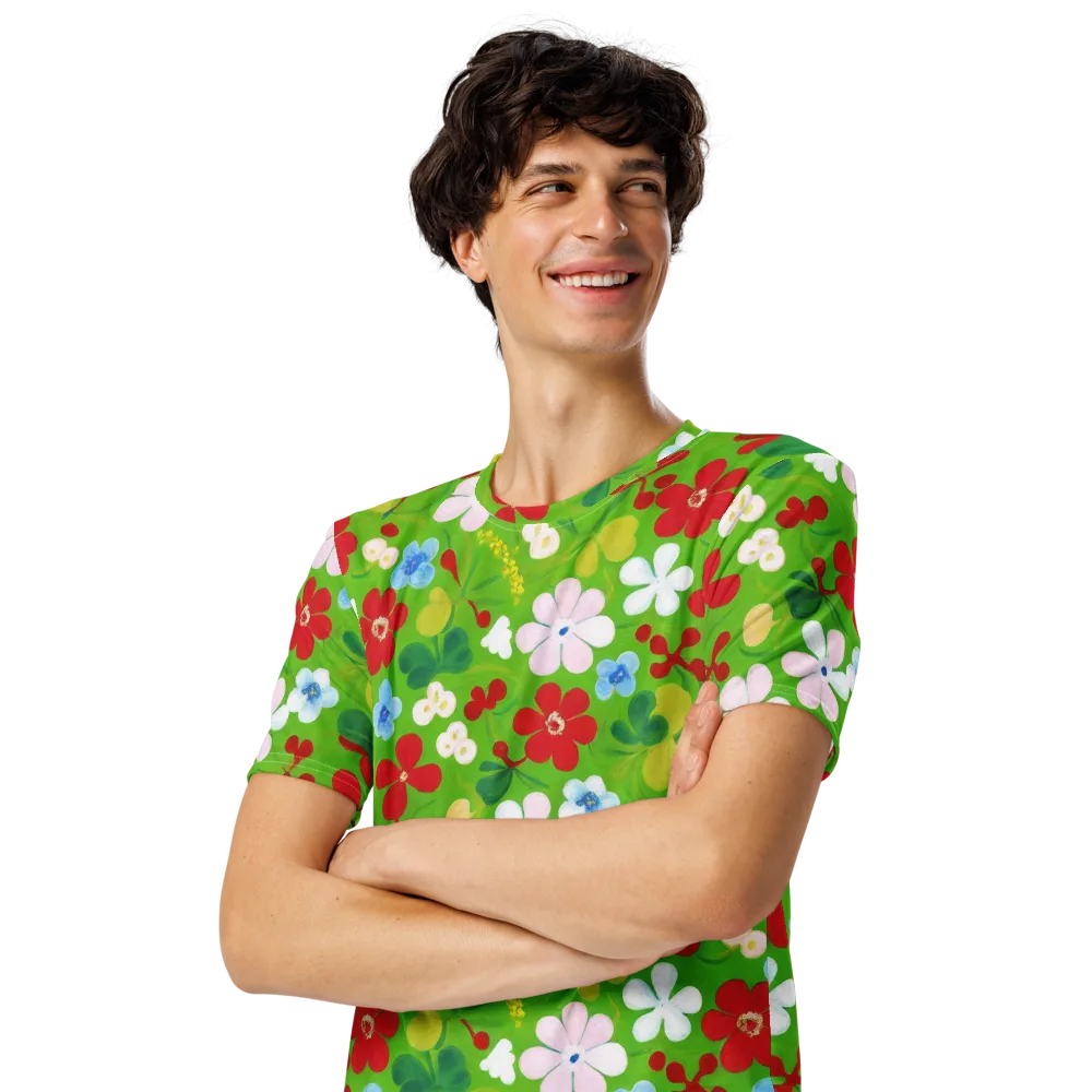 Verdant Gardenia on Men's Crew Neck T-Shirt — Left Front