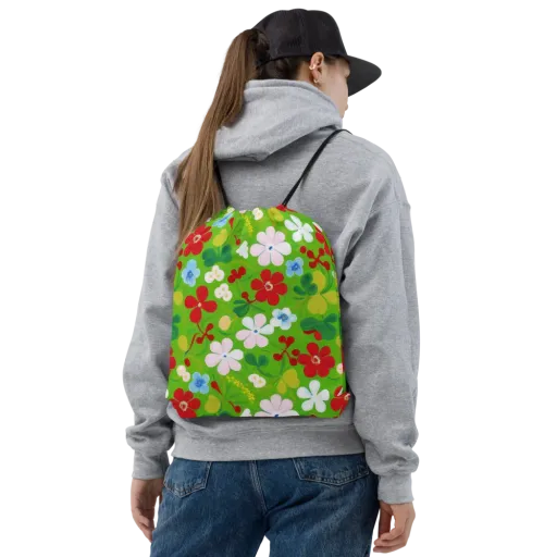 Verdant Gardenia on a Drawstring Bag