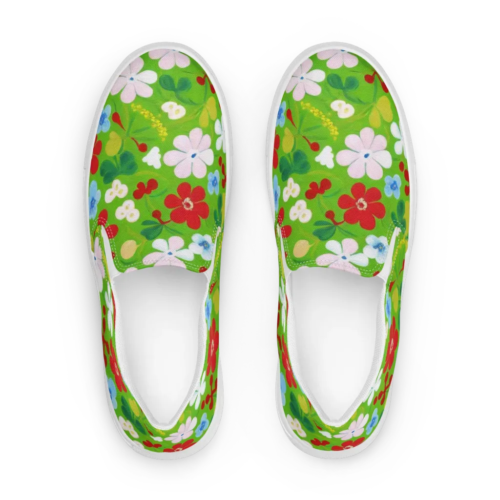 Verdant Gardenia on Women's Slip-On Canvas Shoes — Front