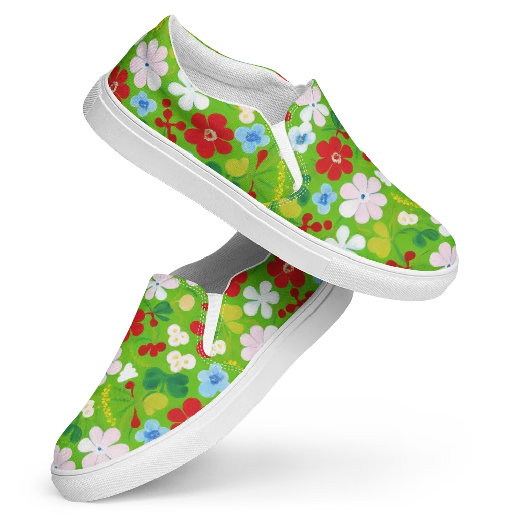 Verdant Gardenia on Women's Slip-On Canvas Shoes — Front