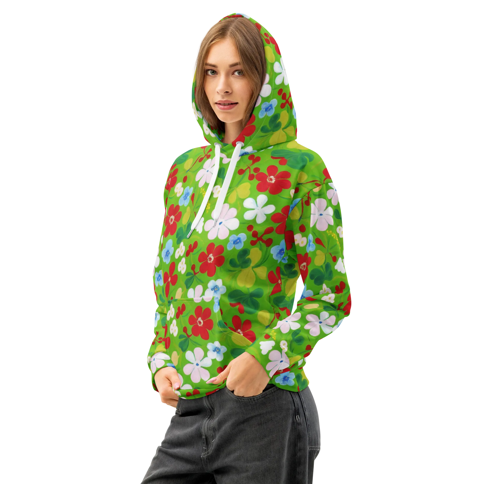 Verdant Gardenia on Cotton Hoodie — Left Front