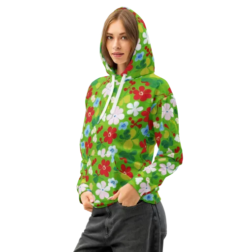 Verdant Gardenia on a Cotton Hoodie