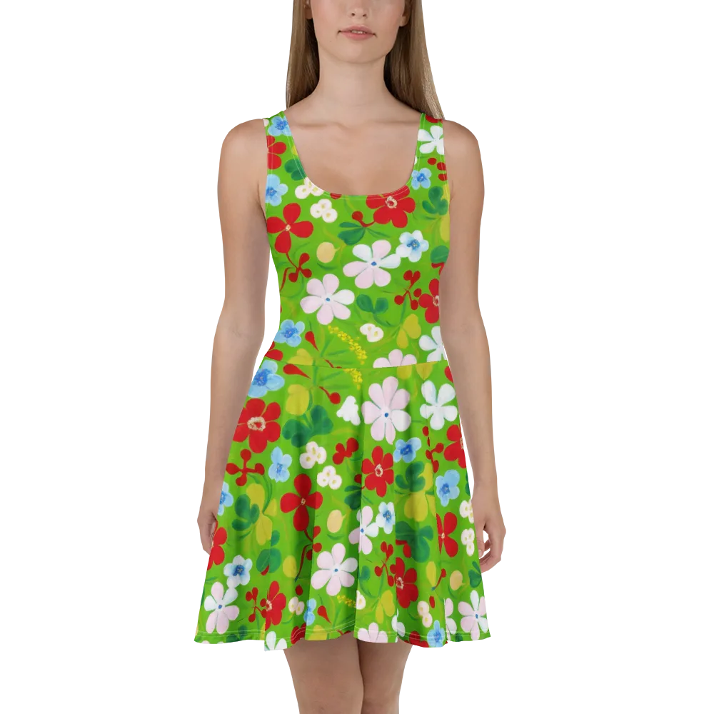 Verdant Gardenia on Skater Dress — Front
