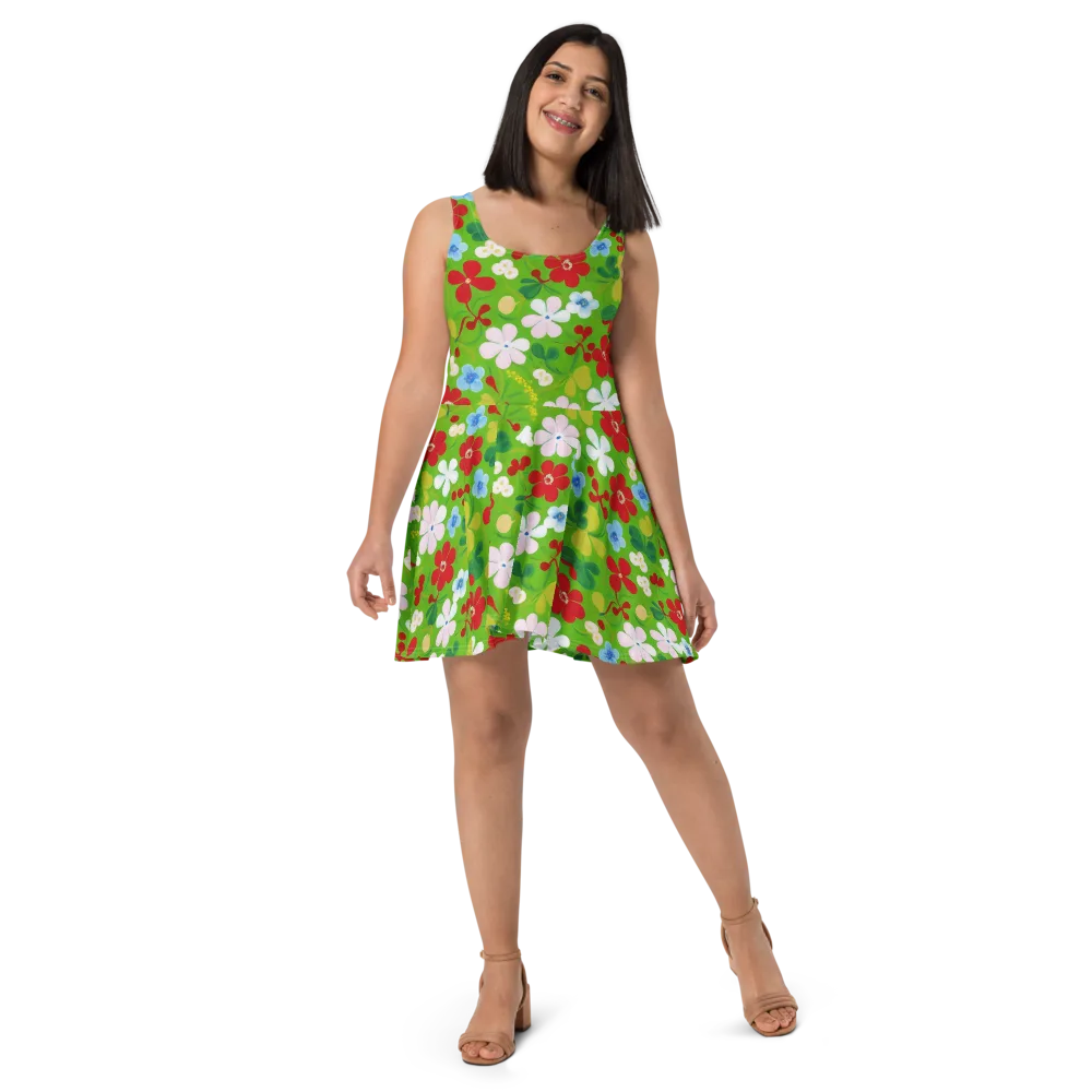 Verdant Gardenia on Skater Dress — Front