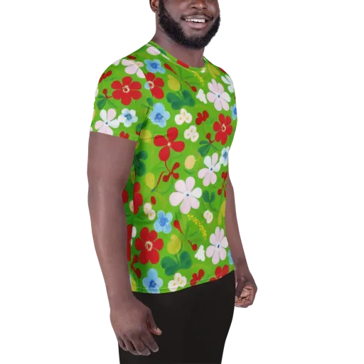 Verdant Gardenia on a Men's Athletic T-Shirt