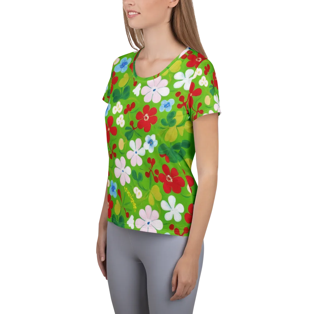 Verdant Gardenia on Women's Athletic T-Shirt — Left