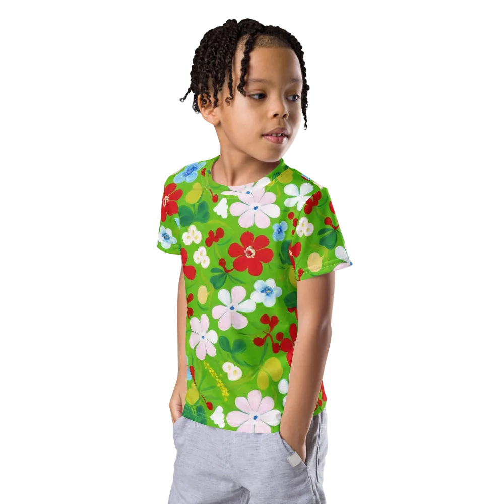 Verdant Gardenia on Kids Crew Neck T-Shirt — Left Front