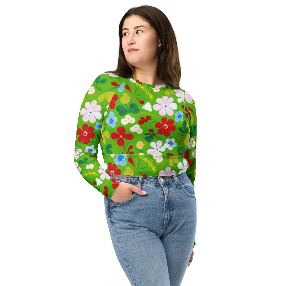 Verdant Gardenia on Long Sleeve Crop Top — Front
