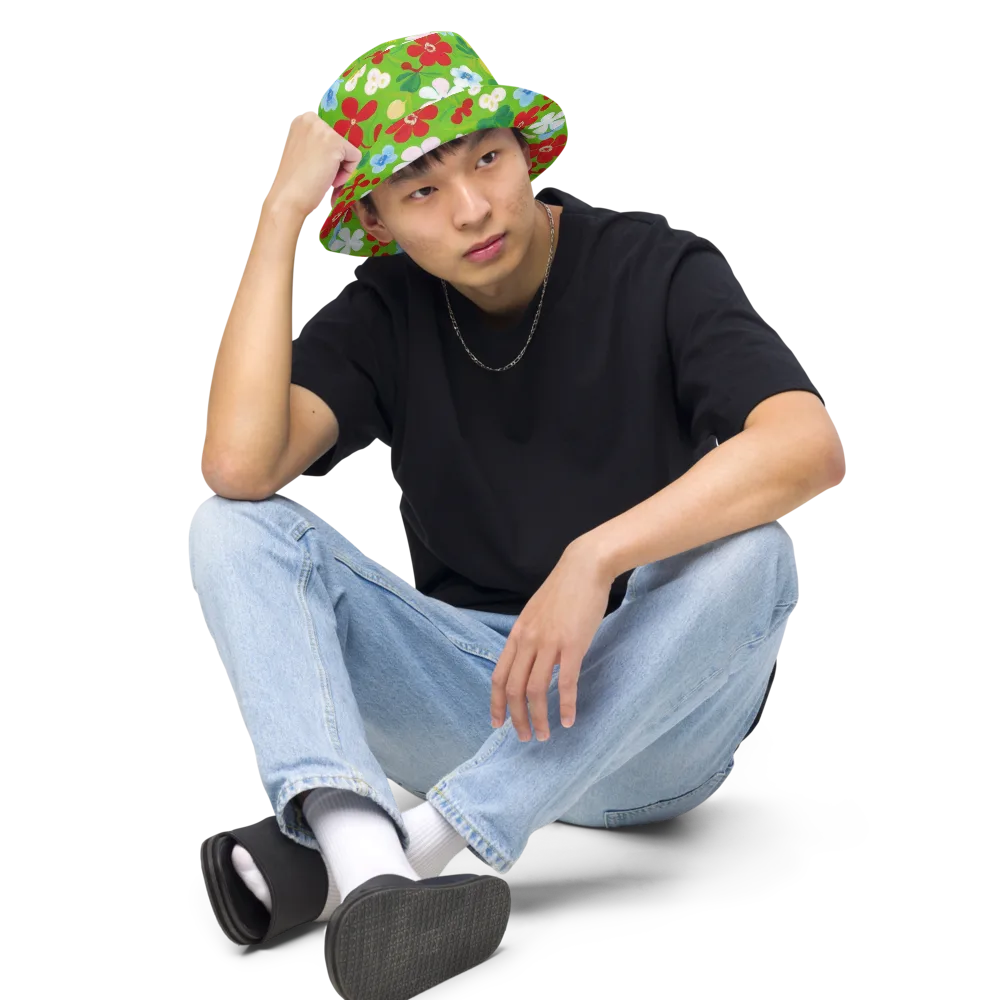 Verdant Gardenia on Reversible Bucket Hat — Front 2 Inside