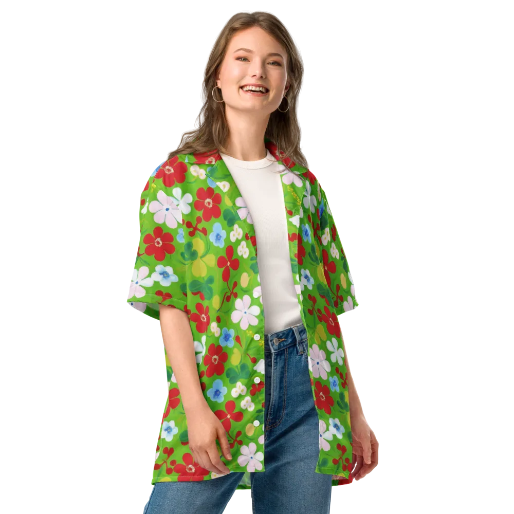 Verdant Gardenia on Button Shirt — Front