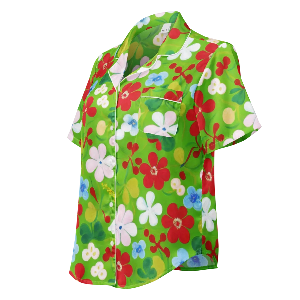 Verdant Gardenia on Women's Short Sleeve Pajama Top — Left Front