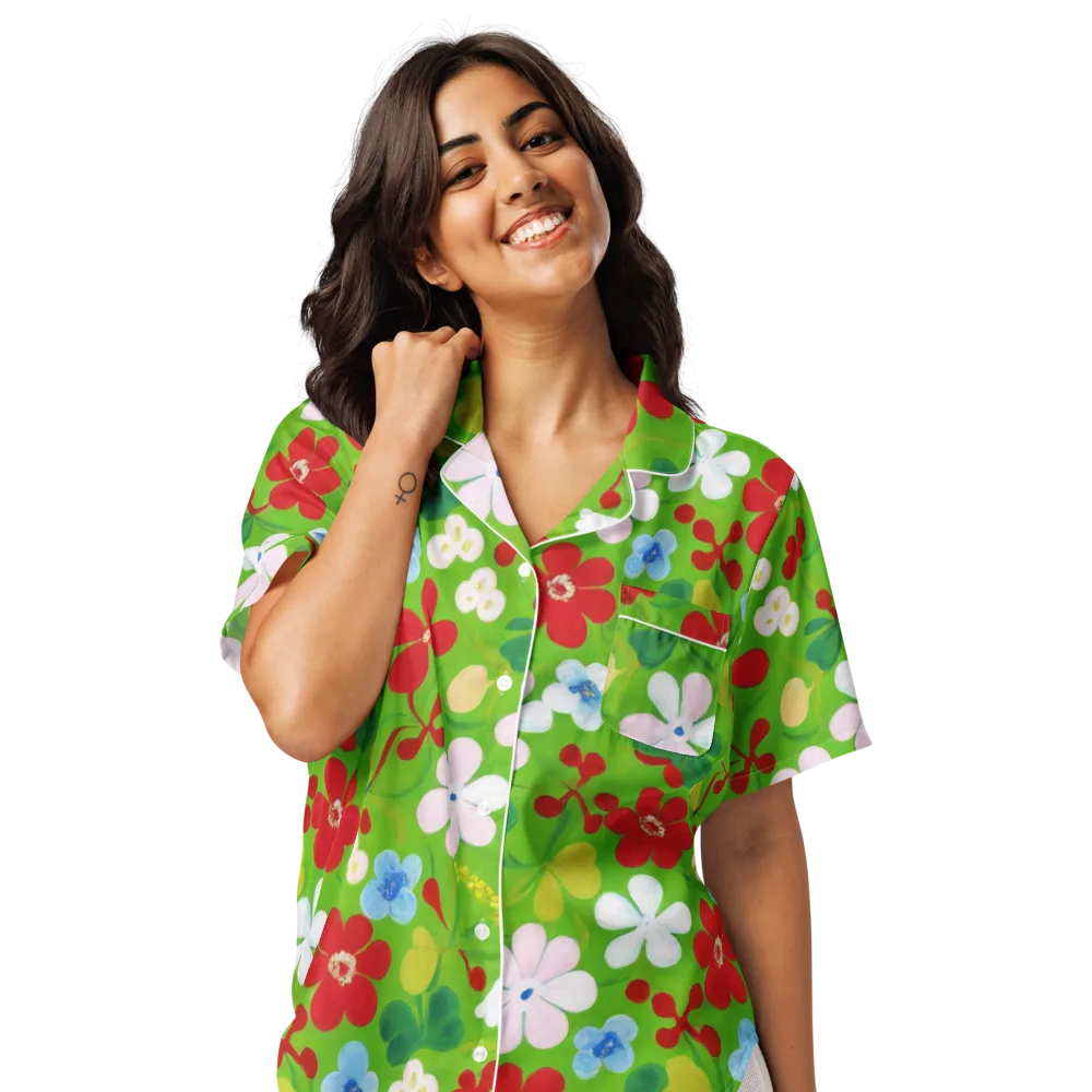 Verdant Gardenia on Women's Short Sleeve Pajama Top — Front