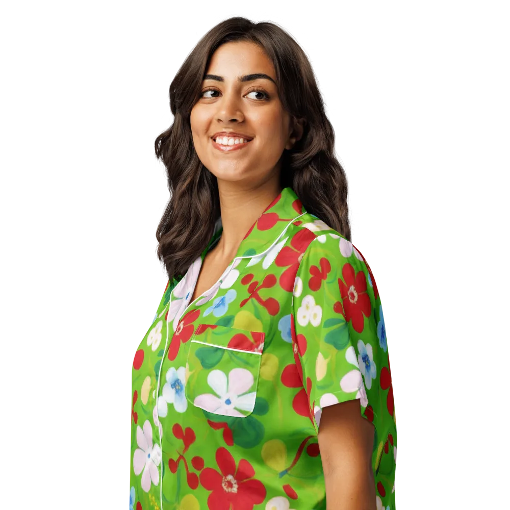 Verdant Gardenia on Women's Short Sleeve Pajama Top — Left Front