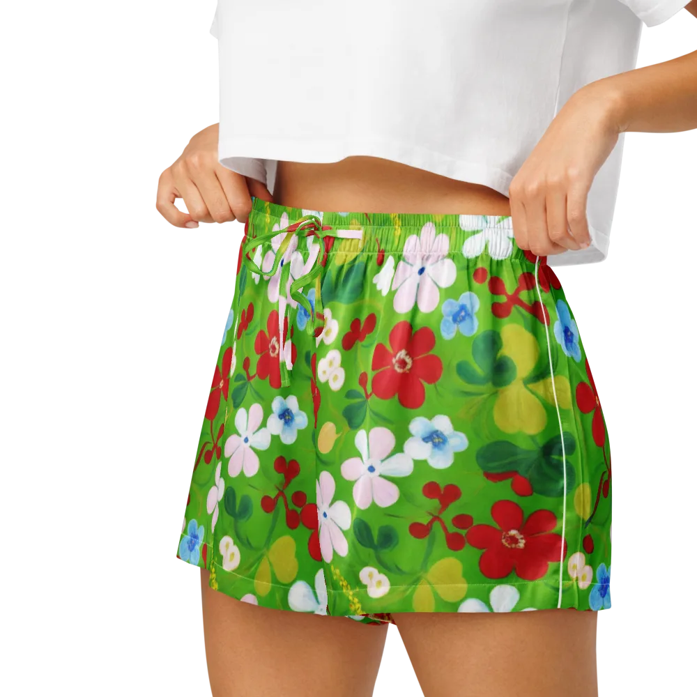 Verdant Gardenia on Women's Pajama Shorts — Left
