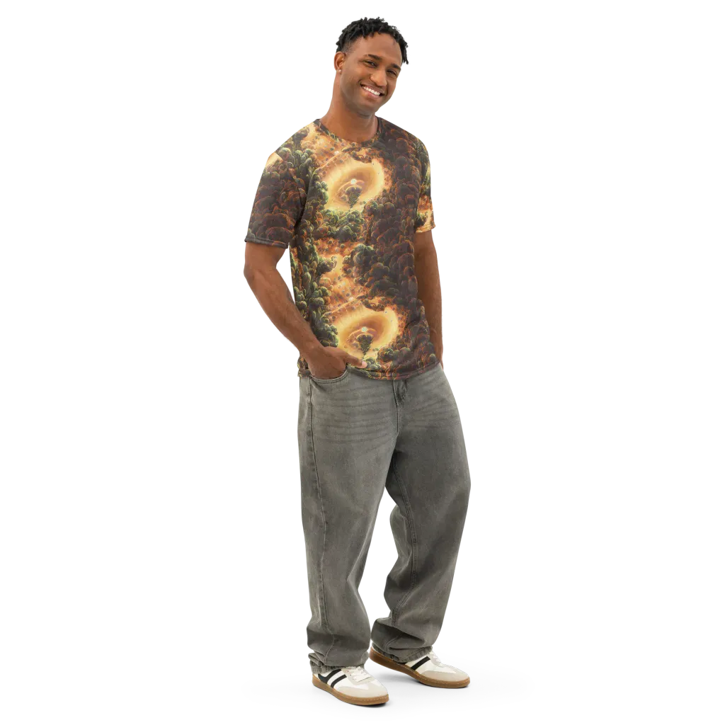 Volcanic Cascade on Men's Cotton Crew Neck T-Shirt — Right Front