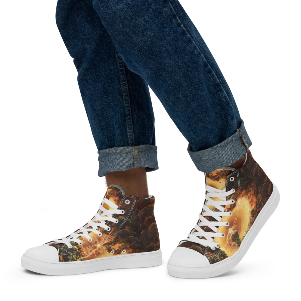 Volcanic Cascade on Men's High Top Canvas Shoes — Left