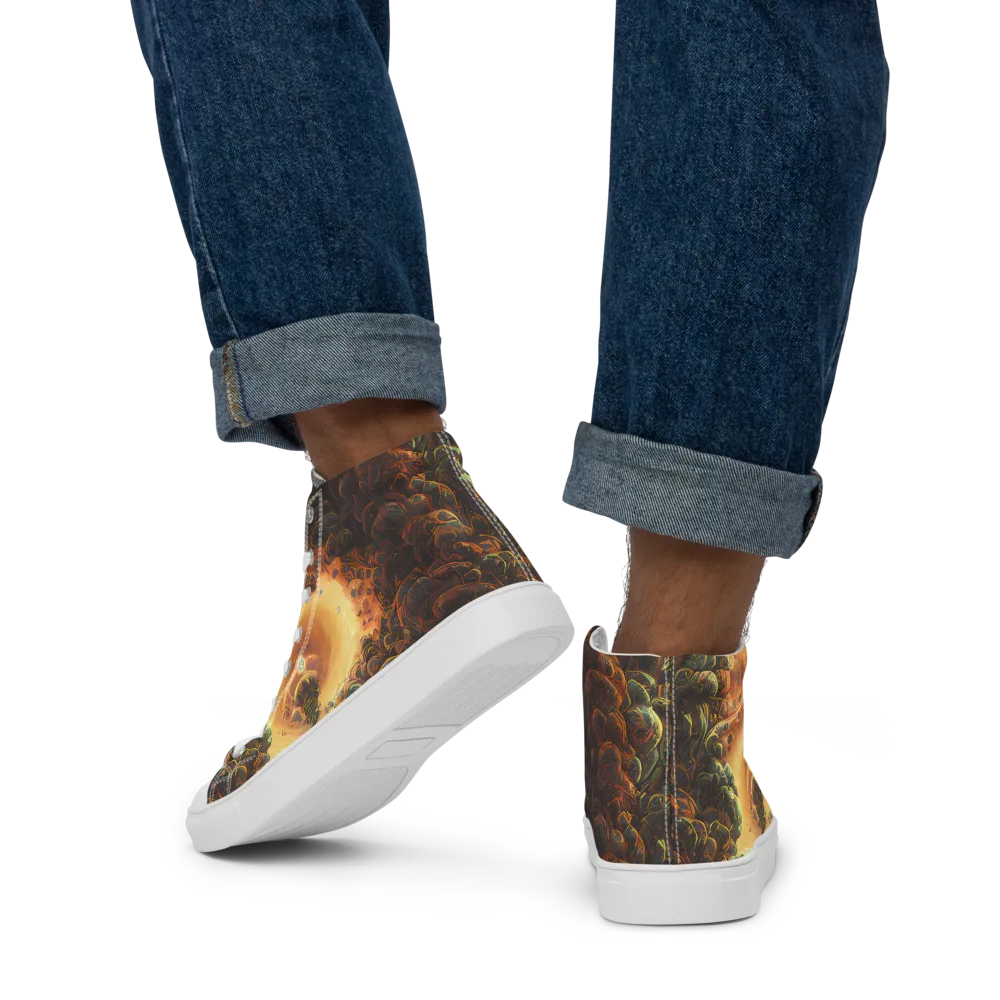 Volcanic Cascade on Men's High Top Canvas Shoes — Back