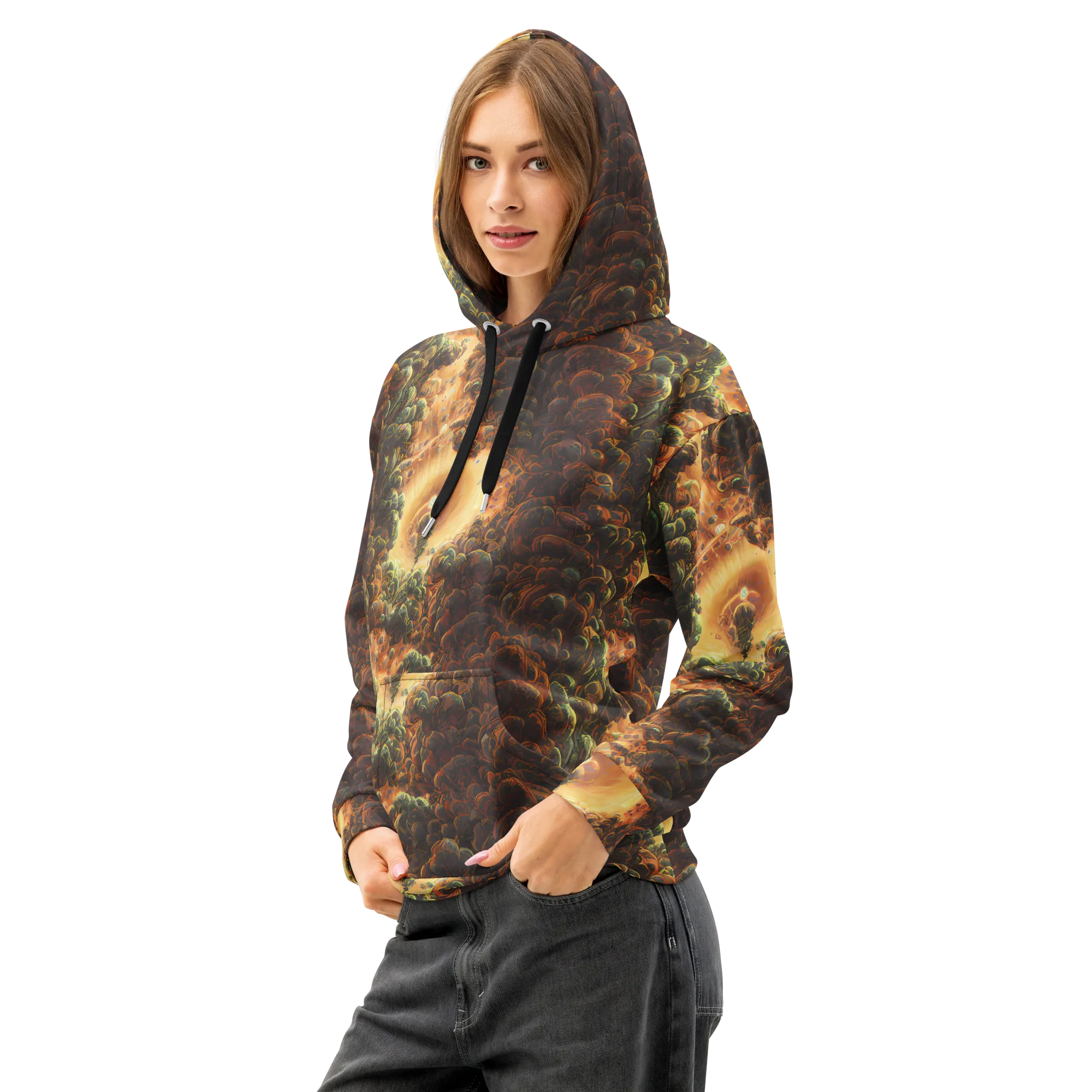 Volcanic Cascade on Cotton Hoodie — Left Front