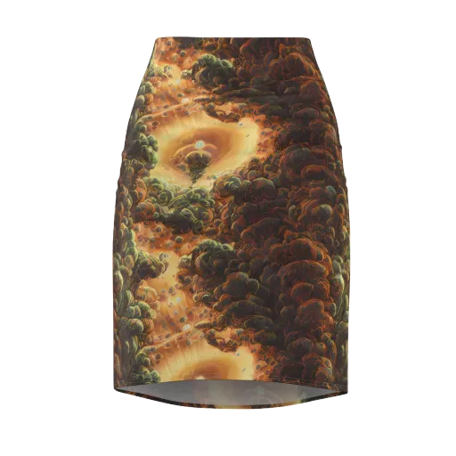 Volcanic Cascade on a Pencil Skirt