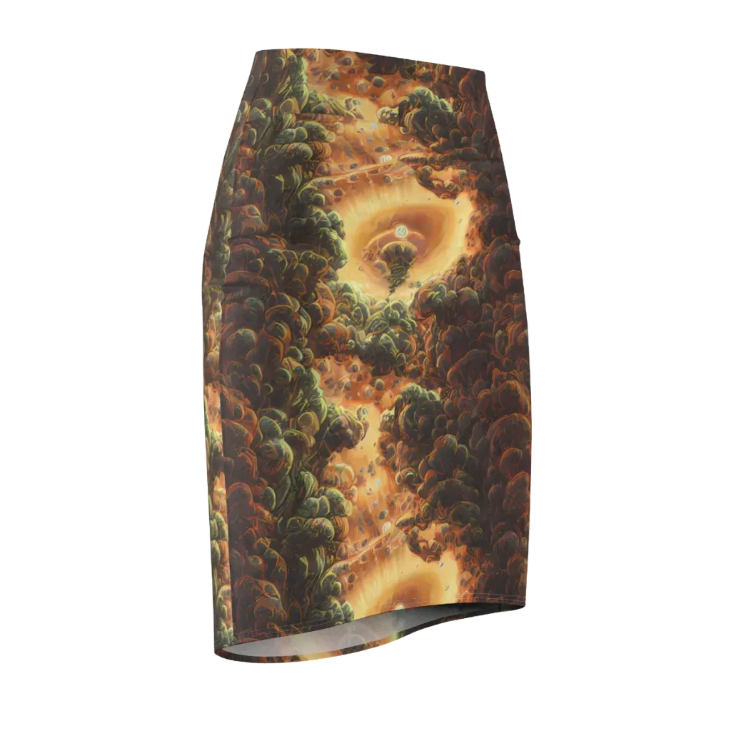 Volcanic Cascade on Pencil Skirt — Front Side