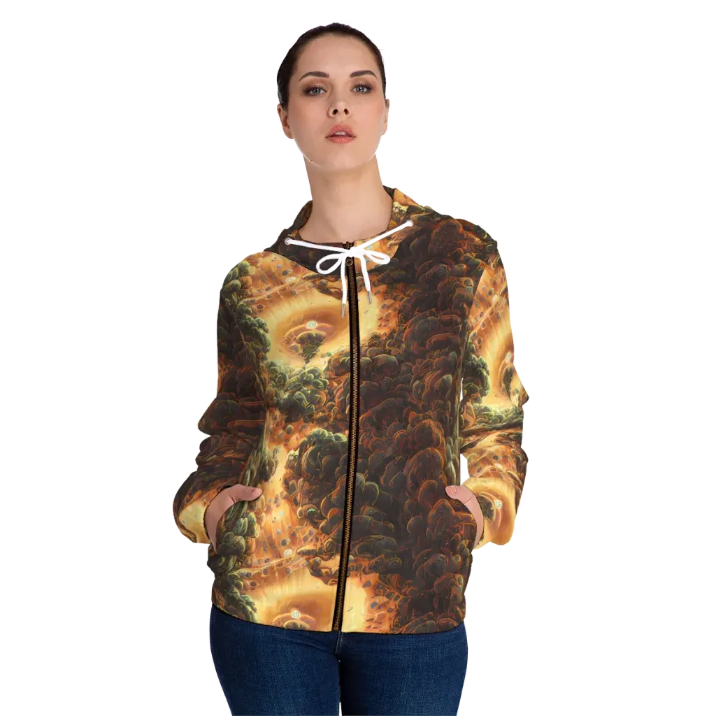 Volcanic Cascade on Women's Full-Zip Hoodie — Front On Person