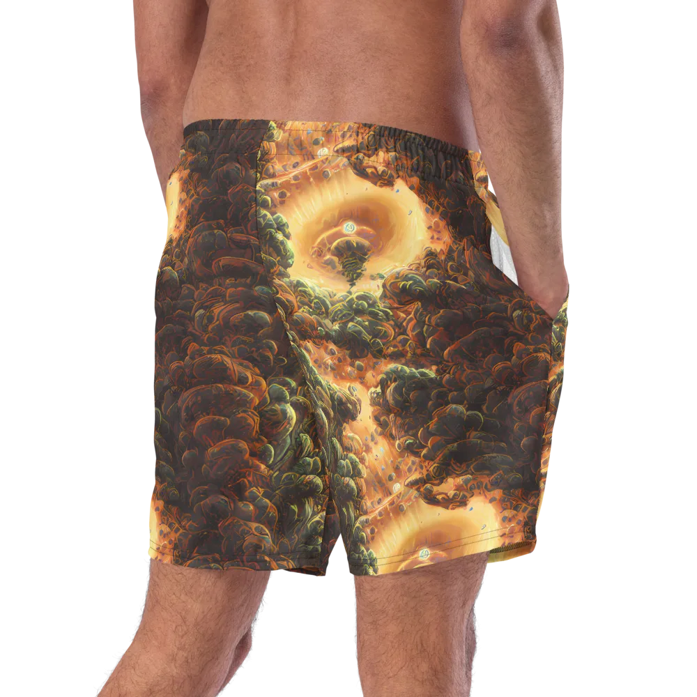Volcanic Cascade on Swim Trunks — Right Back