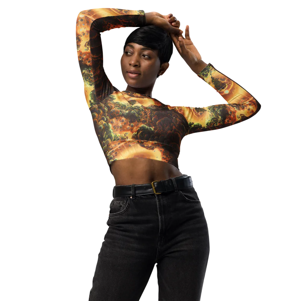 Volcanic Cascade on Long Sleeve Crop Top — Front