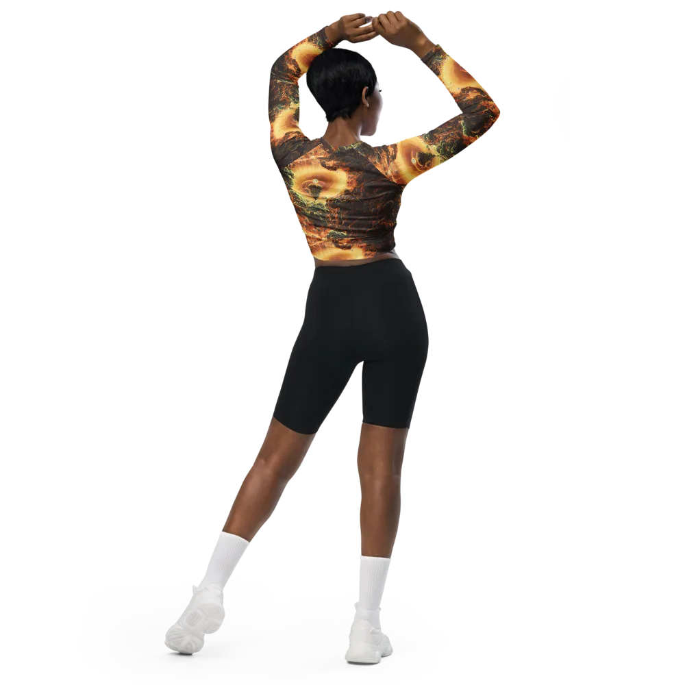 Volcanic Cascade on Long Sleeve Crop Top — Back