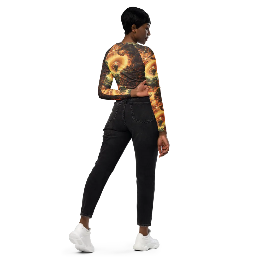 Volcanic Cascade on Long Sleeve Crop Top — Right Back