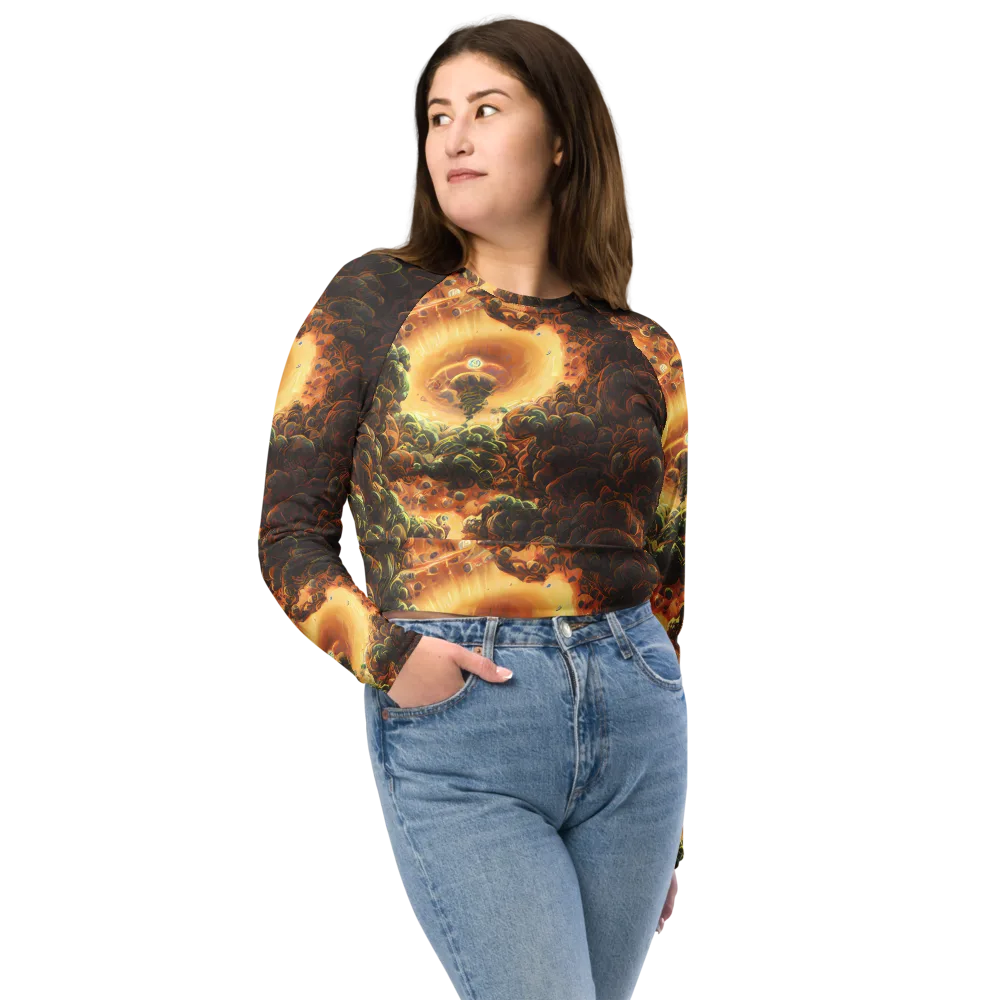 Volcanic Cascade on Long Sleeve Crop Top — Front