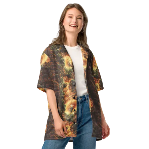 Volcanic Cascade on a Button Shirt