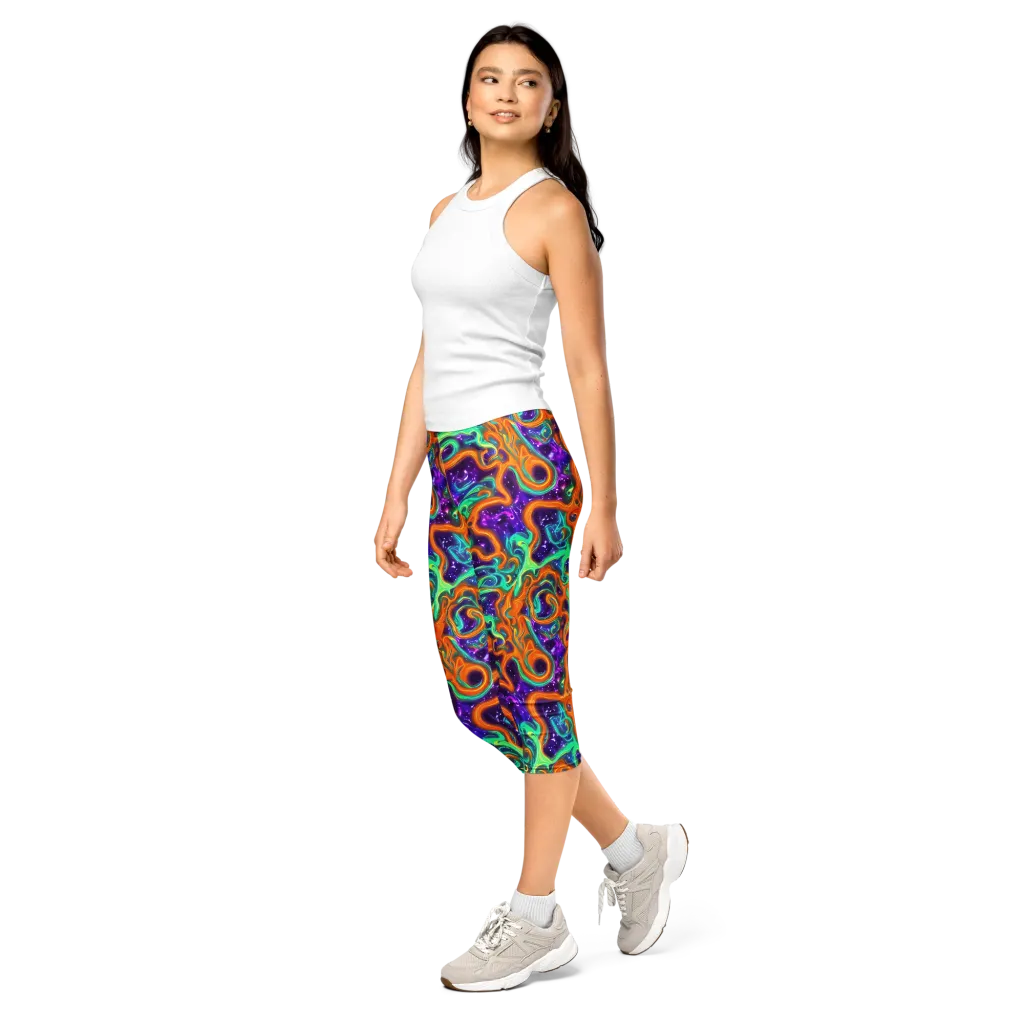 Stellar Lava on Capri Leggings — Left Front