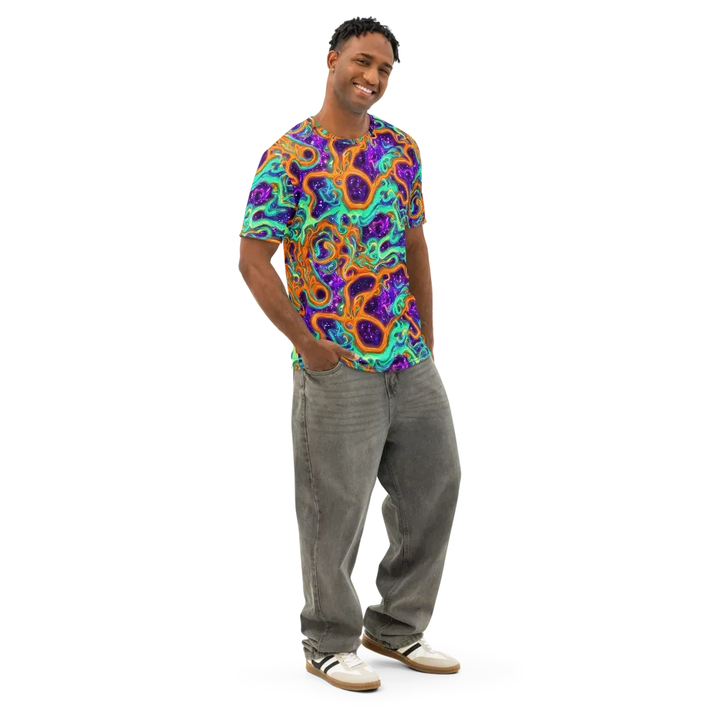 Stellar Lava on Men's Cotton Crew Neck T-Shirt — Right Front