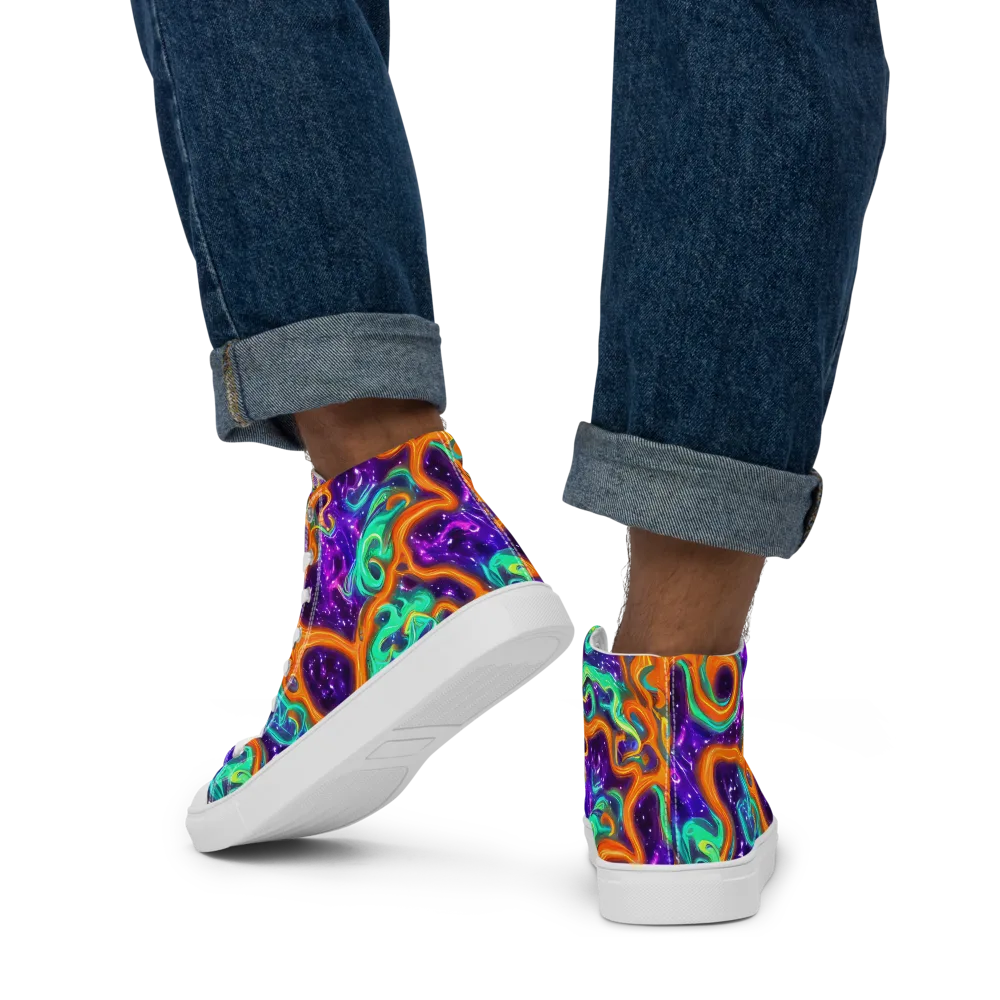 Stellar Lava on Men's High Top Canvas Shoes — Back