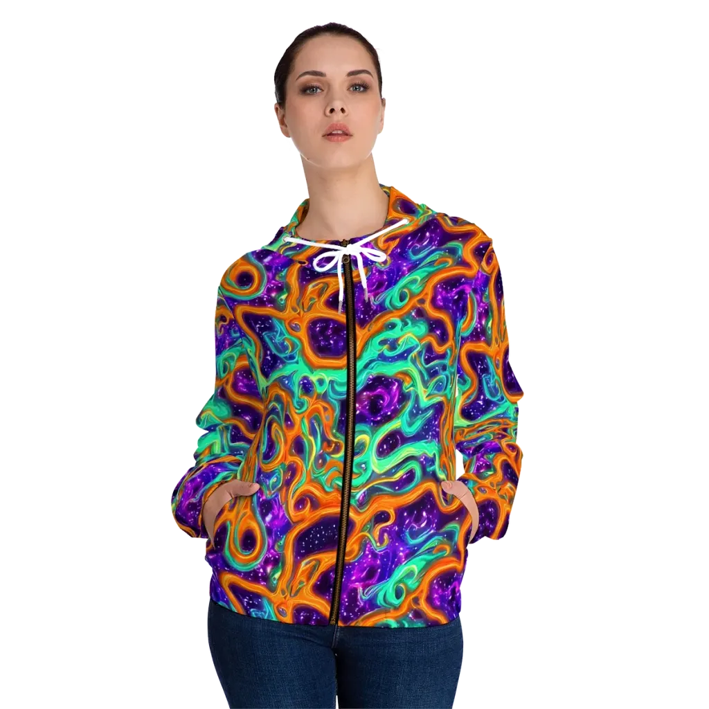 Stellar Lava on Women's Full-Zip Hoodie — Front On Person