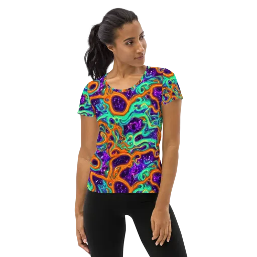 Stellar Lava on a Women's Athletic T-Shirt