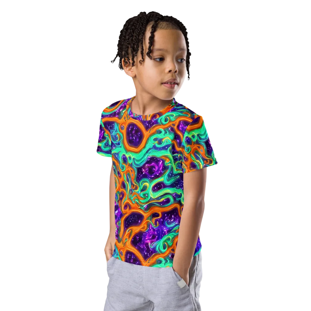 Stellar Lava on Kids Crew Neck T-Shirt — Left Front