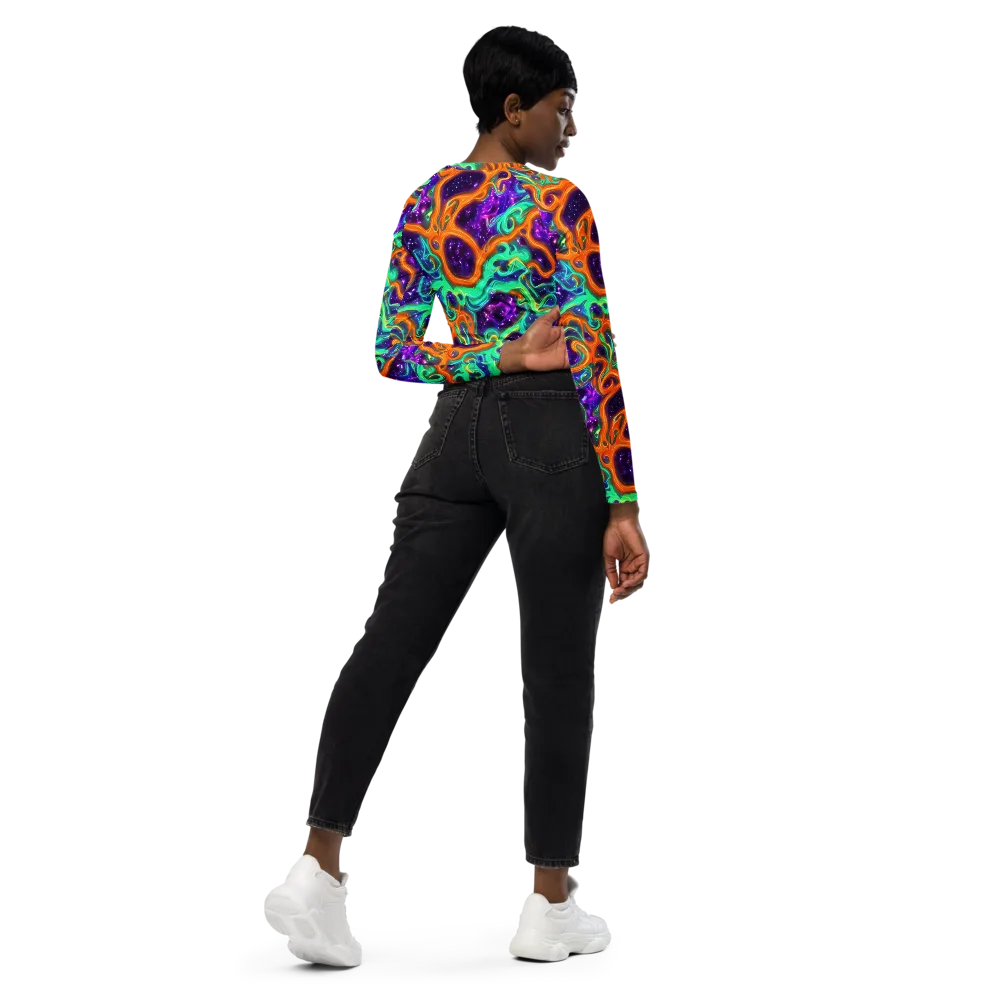 Stellar Lava on Long Sleeve Crop Top — Right Back