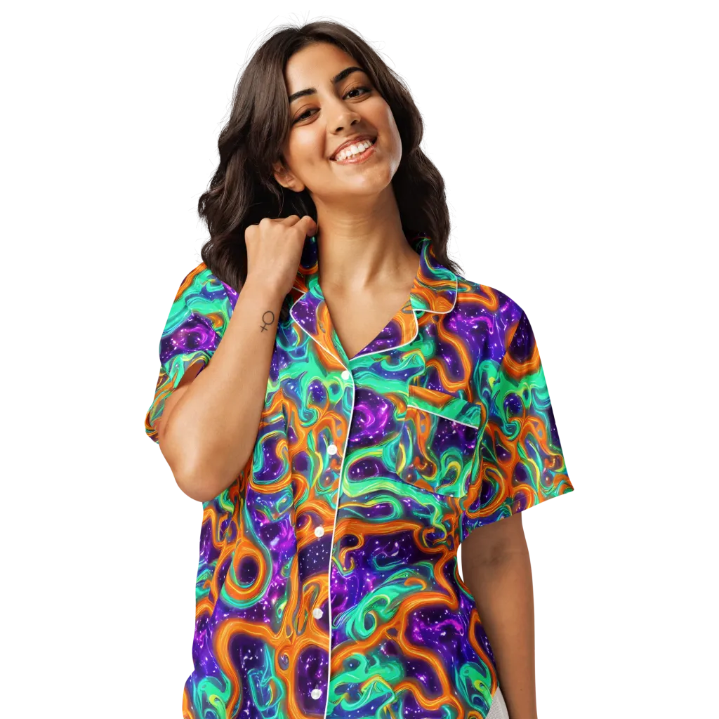 Stellar Lava on Women's Short Sleeve Pajama Top — Front