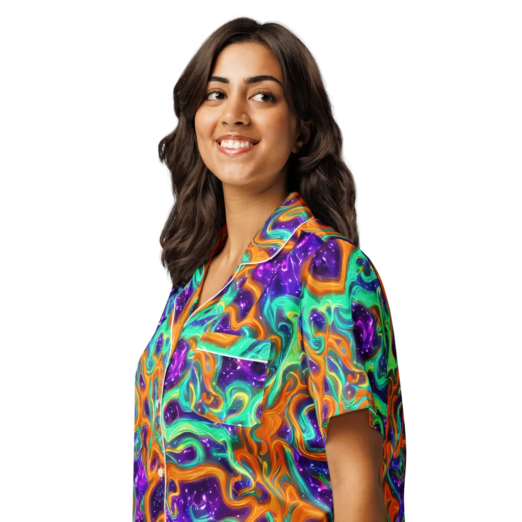 Stellar Lava on Women's Short Sleeve Pajama Top — Left Front