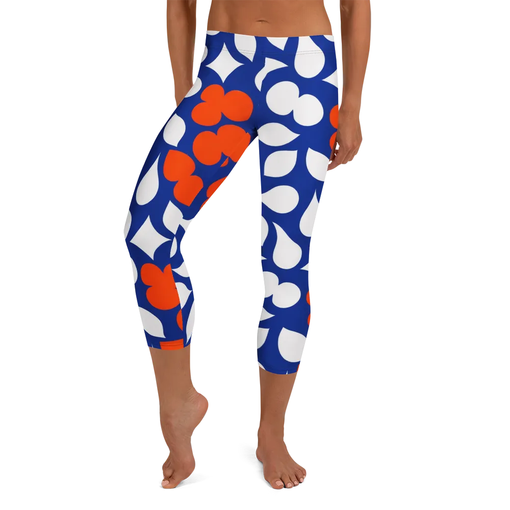Orange Blossom Static on Capri Leggings — Front