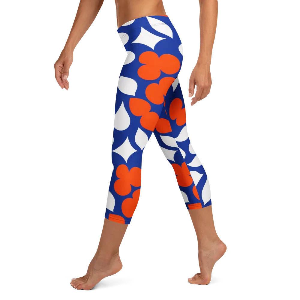 Orange Blossom Static on Capri Leggings — Left