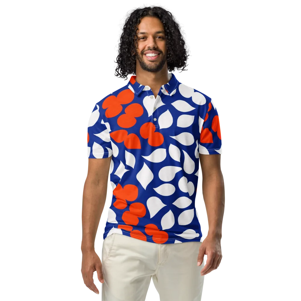 Orange Blossom Static on Men's Slim Fit Polo Shirt — Front